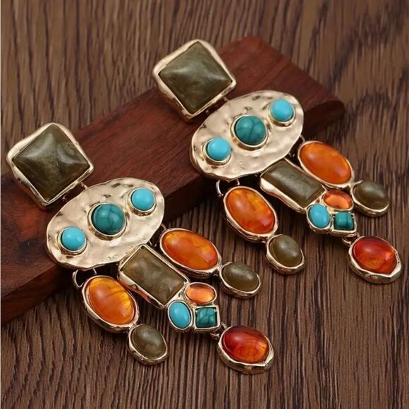 🧡 NEW Stunning & colorful bohemian style dangle earrings 🧡 - Picture 2 of 4